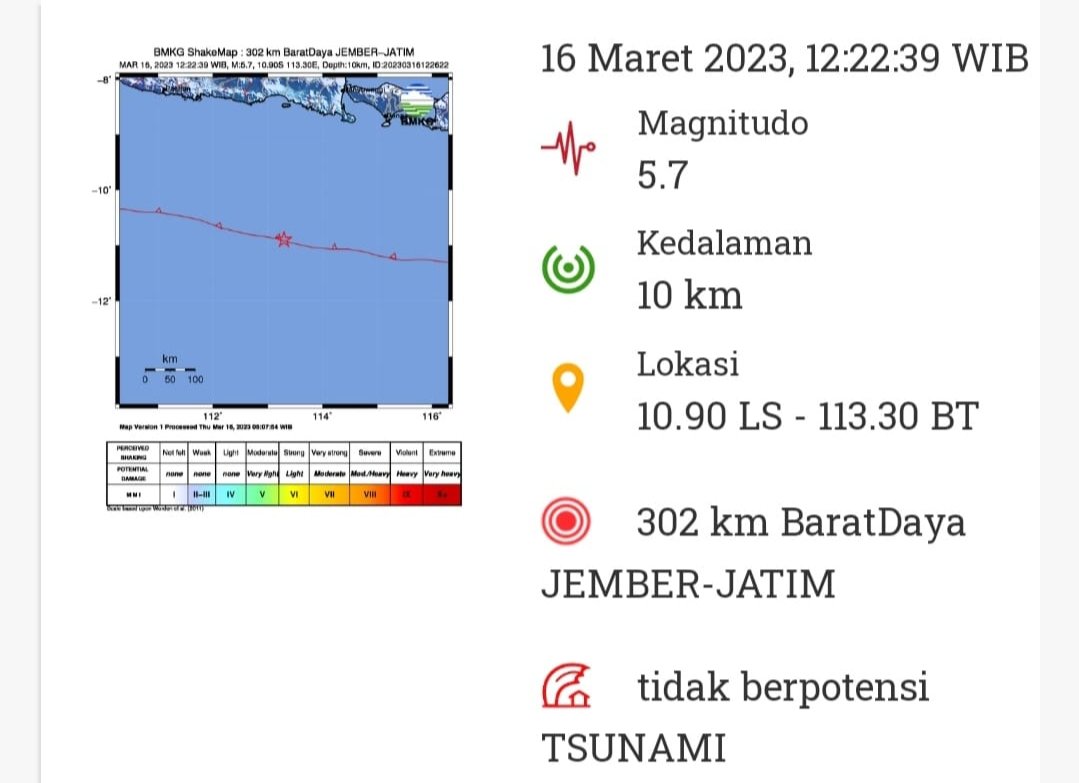 Peta gempa tektonik, Pusat BMKG. (Foto: Istimewa - ZONA INDONESIA)