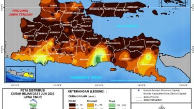 Peta curah hujan di Jawa Timur. (Foto: BMKG, stasiun Klimatologi Jawa Timur)