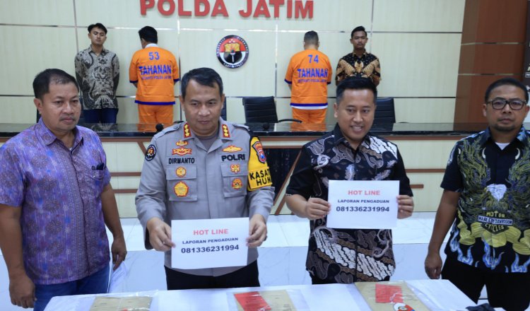 Konferensi pers ungkap kasus ekspedisi fiktif di Gedung Didhumas Polda Jarim, Jumat (19/4/2024). (Foto: Istimewa)
