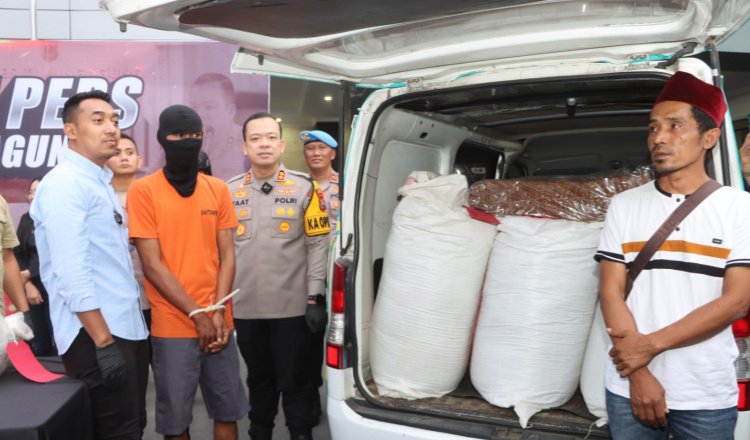 Polisi bersama tersangka dan barang bukti tembakau dan mobil diduga hasil curian. (Foto: Istimewa)