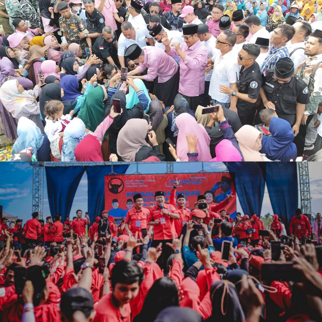 Paslon Gus Fawait - Djoko dan Hendy - Gus Firjaun bersama pendukungnya. (Foto: Istimewa)