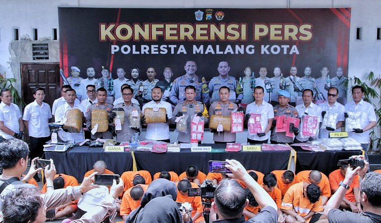 Konferensi pers ungkap kasus peredaran narkoba di Malang Kota. (Foto: Istimewa)