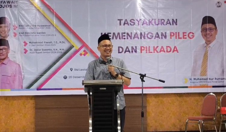 Komisi X DPR RI menyampaikan sambutan dalam acara tasyakuran kemenangan Pileg dan Pilkada, Minggu (22/12/2024). (Foto: Zainul Hasan)