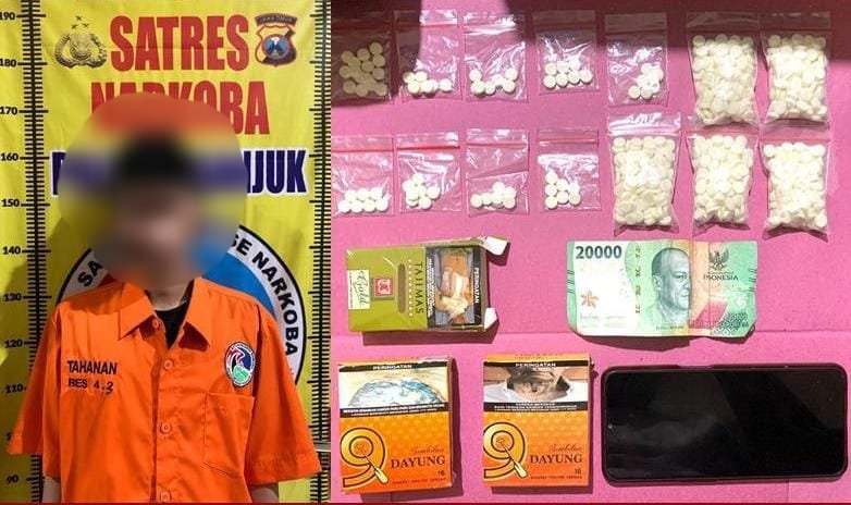 Tersangka pengedar Okerbaya (kiri) dan barang bukti (kanan). (Foto: Istimewa)
