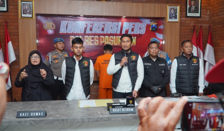 Konferensi pers di Mako Polres Pasuruan, Selasa (18/2/2025). (Foto: Istimewa)