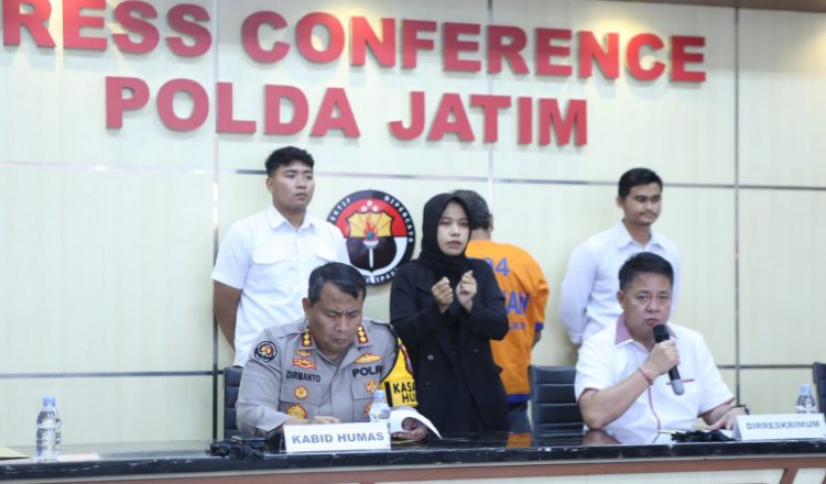 Press conference di Mako Polda Jatim, Senin (3/2/2025), ungkap kasus pencabulan anak di penampungan. (Foto: Istimewa)