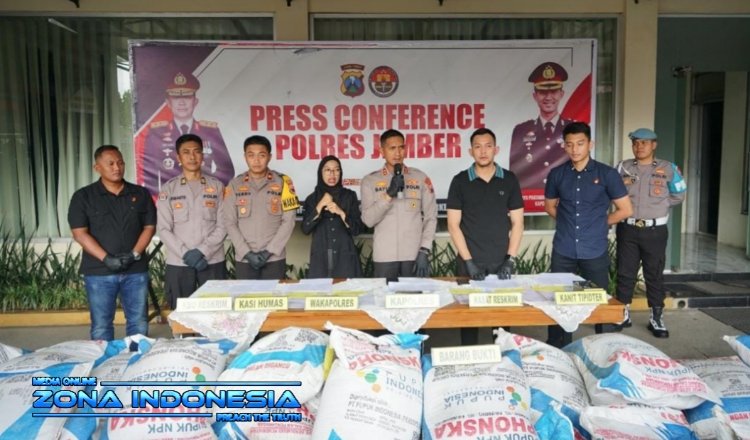 Konferensi pers di Mako Polres Jember: Ungkap kasus penyelewengan pupuk subsidi sebanyak 30 ton, Selasa (11/3/2025). (Foto: Istimewa)