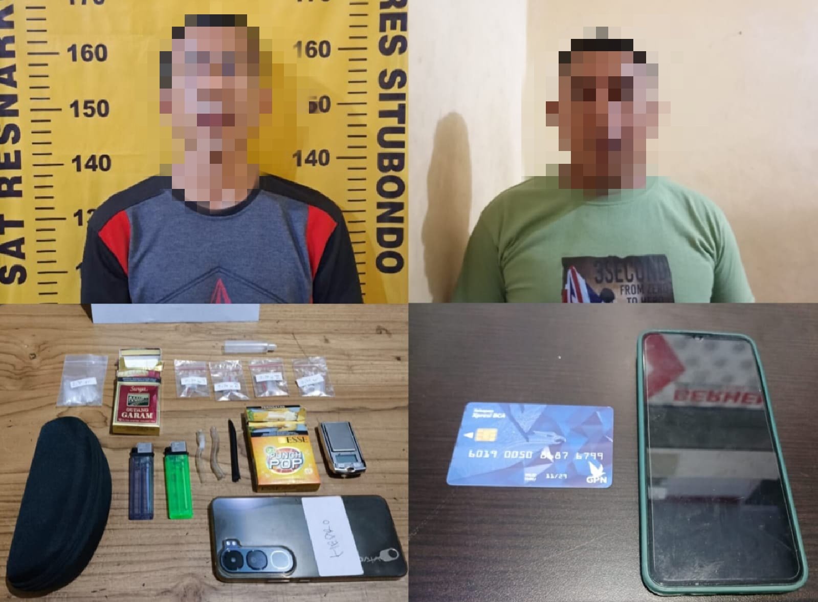 Tersangka pengedar sabu di Situbondo dan barang bukti usai ditangkap polisi. (Foto: Istimewa)