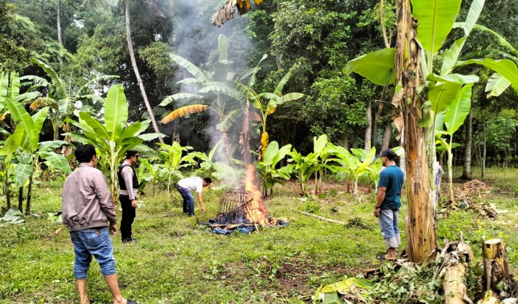 Polres Jember membakar arena sabung ayam, Rabu (14/5/2025). (Foto: Istimewa)