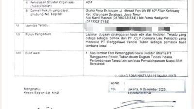 Tanda terima pengaduan Anggota DPR RI berinisial KLM yang diadukan ke MKD. (Foto: Istimewa - ZONA INDONESIA)