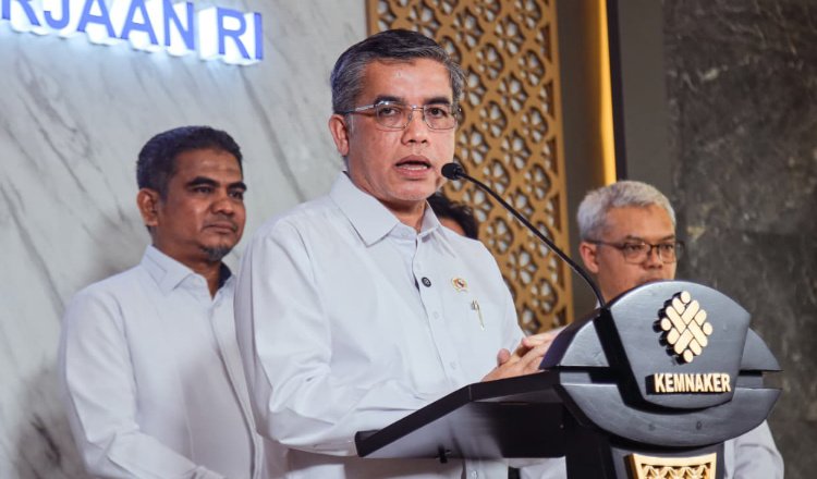 Konferensi pers di Gedung Kementerian Ketenagakerjaan, Jakarta, Rabu (1/4/2026). (Foto: Dok/Biro Humas Kemnaker - ZONA INDONESIA)