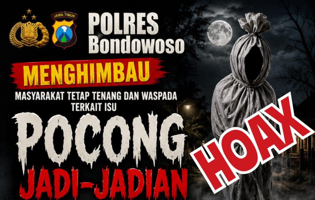 Pamflet Polres Bondowoso terkait isu pocong jadi-jadian.(foto:Polres Bondowoso - ZONA INDONESIA)