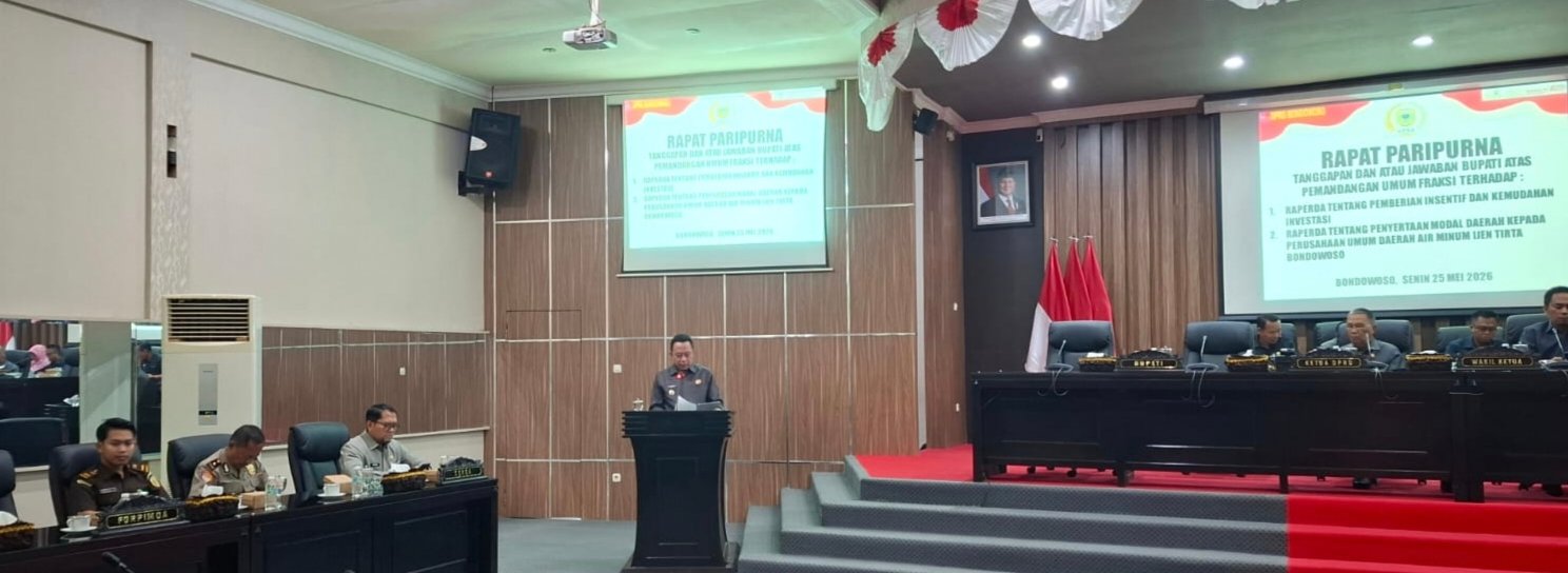 DPRD Bondowoso gelar rapat paripurna, bahas dua raperda dan jawaban Bupati atas pandangan Fraksi, Senin (25/5/2026).(foto: Ghafur - ZONA INDONESIA)