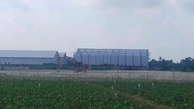 Aktivitas pembangunan perluasan gudang milik PT Abadi Langgeng Gemilang di Desa Jambearum, Rabu (24/6/2026). (Foto: Zainul Hasan - ZONA INDONESIA)